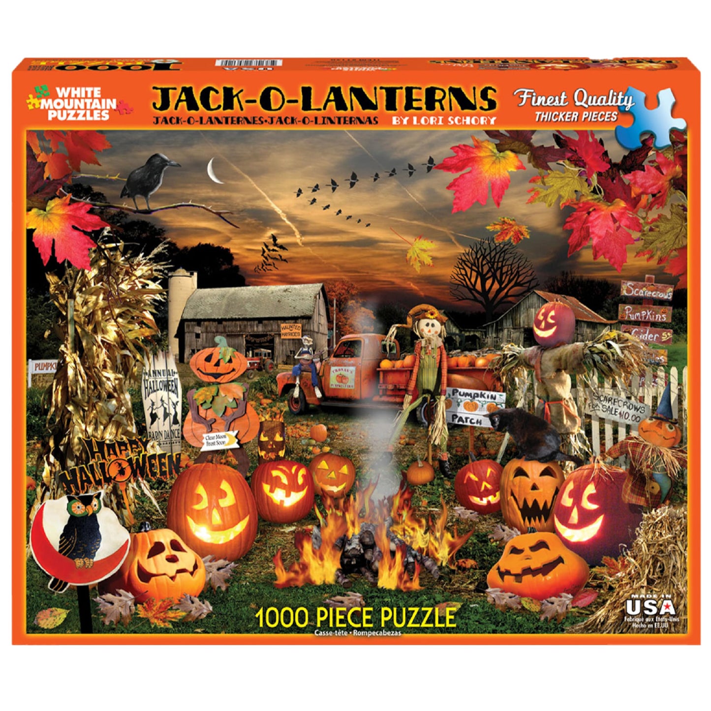 White Mountain Jack O Lanterns Halloween Puzzles 1000 Pieces Pumpkin Puzzle for Fall and Autumn
