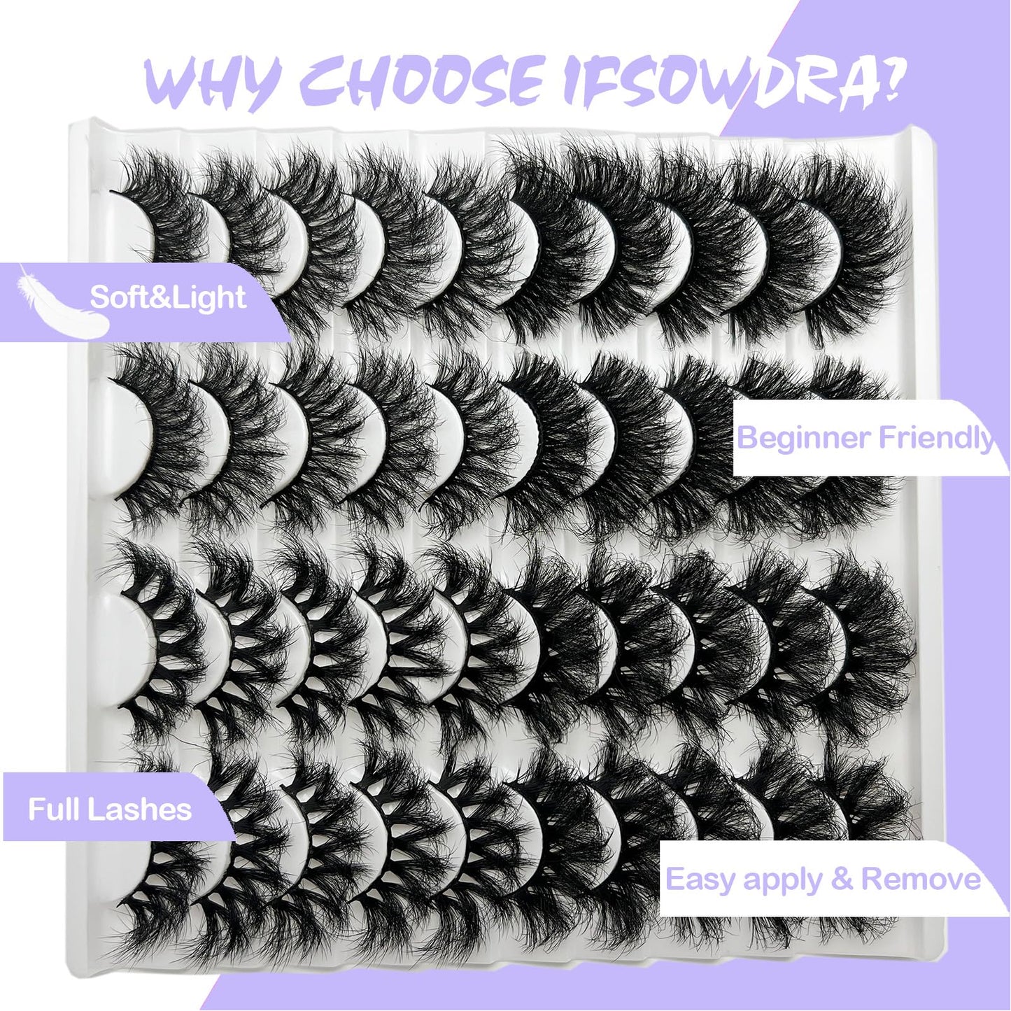 IFSOWDRA Mink Lashes Strip D Curl Volume 20/25mm Long Dramatic Lashes 3D Mink Cat Eye Eyelashes Pack, Wispy False Eyelashes Natural Look (4 Styles)