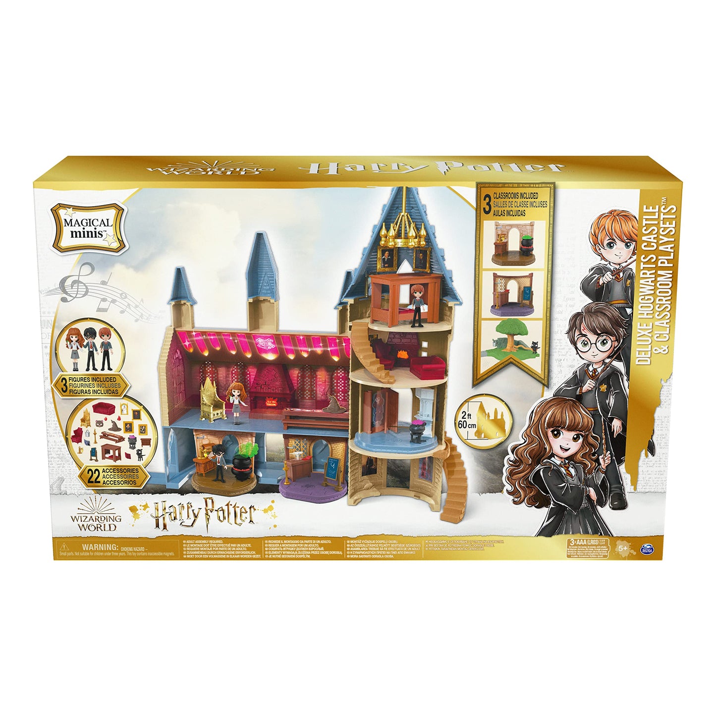 Wizarding World Harry Potter, Magical Minis Exclusive Deluxe Hogwarts Castle, 3 Classroom Playsets, 22 Accessories, 3 Figures, Lights and Sounds