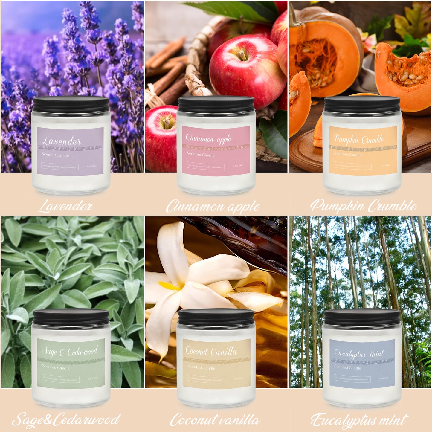 6 Pack Candles for Home Scented, Fall Candles for Fall Gifts Autumn Home Decor, Natural Non Toxic Soy Candle Set for Women Stress Relief Meditation SPA Holiday