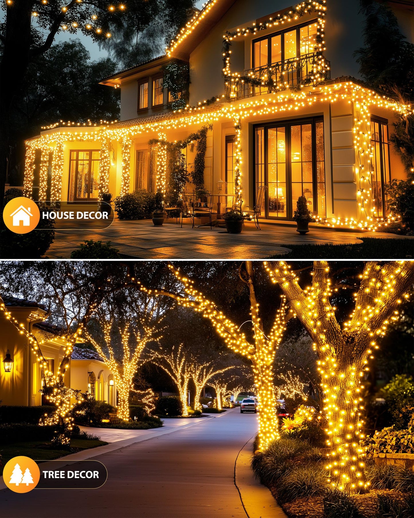 Brightown 2 Pack Solar String Lights for Outside, 92Ft 240 LED Solar Lights Outdoor Waterproof with 8 Modes, Solar Outdoor String Light for Patio Yard Tree Garden Party Decorations, Warm White