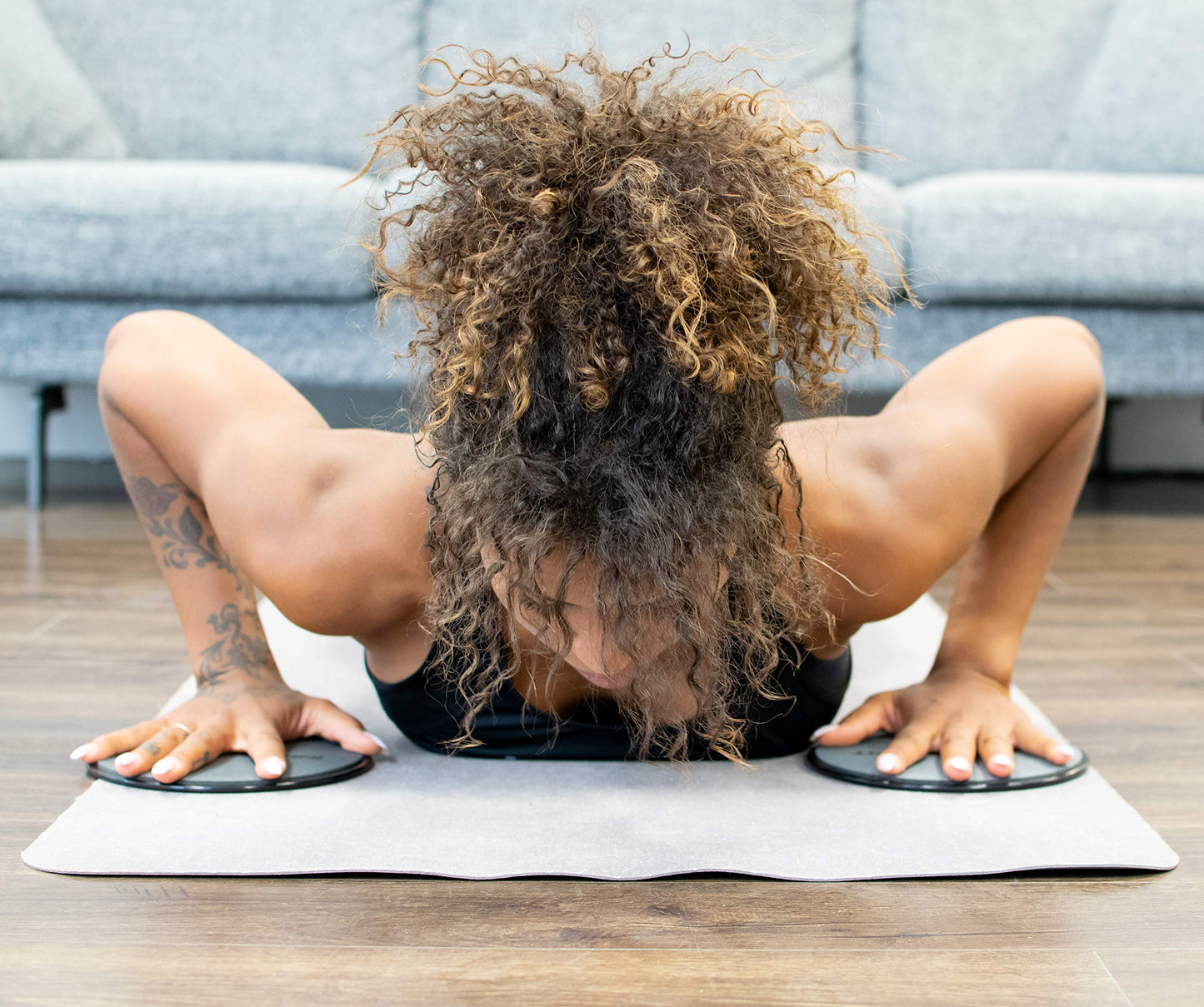 InnerFit Core Sliders for Working Out - Set of 2 Dual Sided Exercise Sliders Fitness Discs - Durable Strength Slides suitable for carpets and hardwood floors (Black & Grey)