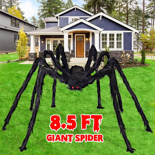 Aiduy Giant Halloween Spider 8.5 Ft - Outdoor Decorations Scary Fake Hairy Props for Yard Creepy Party Decor, Black