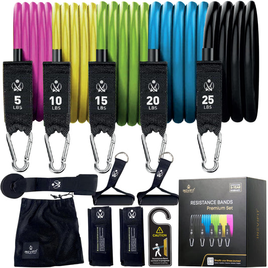 INEVIFIT Resistance Band Set, 150 LBS Stackable Workout Bands for Strength Training, Yoga, Pilates, and Full Body Workout, Includes Door Anchor, Handles, Ankle Straps, Carrying Bag, and Exercise Guide