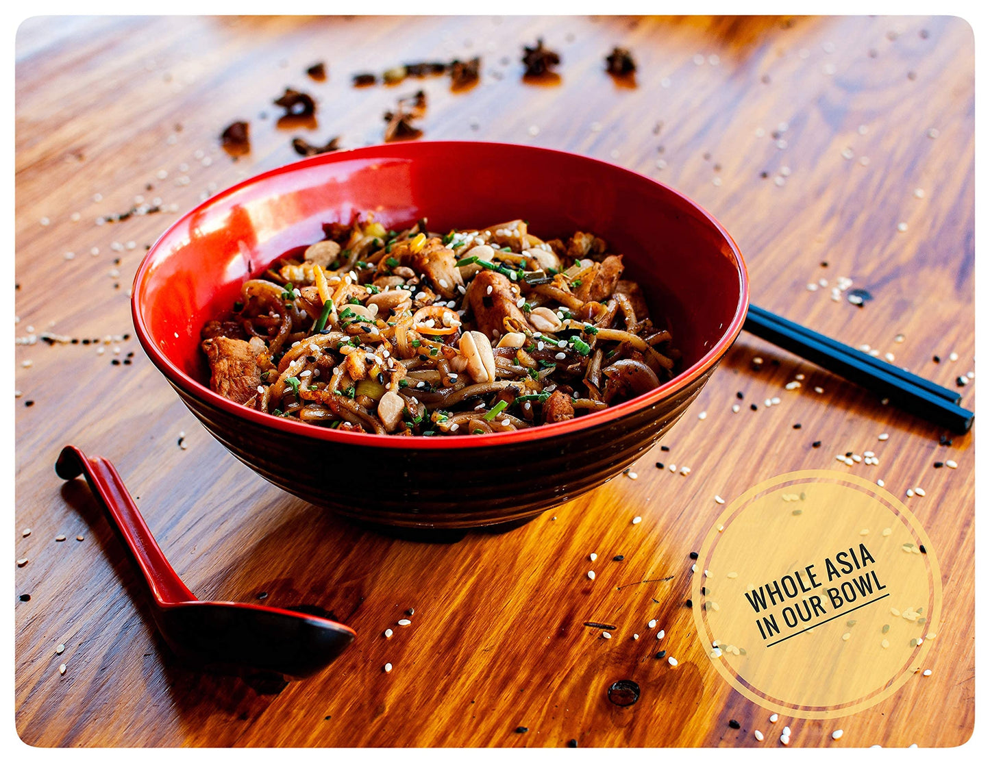 4 Ramen Bowls, 12 pieces Pho set. Red Black Ramen Bowl Set. Unbreakable Melamine. Asian Japanese soup. Spoons And Chopsticks kit. . XL 37 oz. Noodles, Rice, Udon, Thai, Chinese, Korean, Wonton, Miso