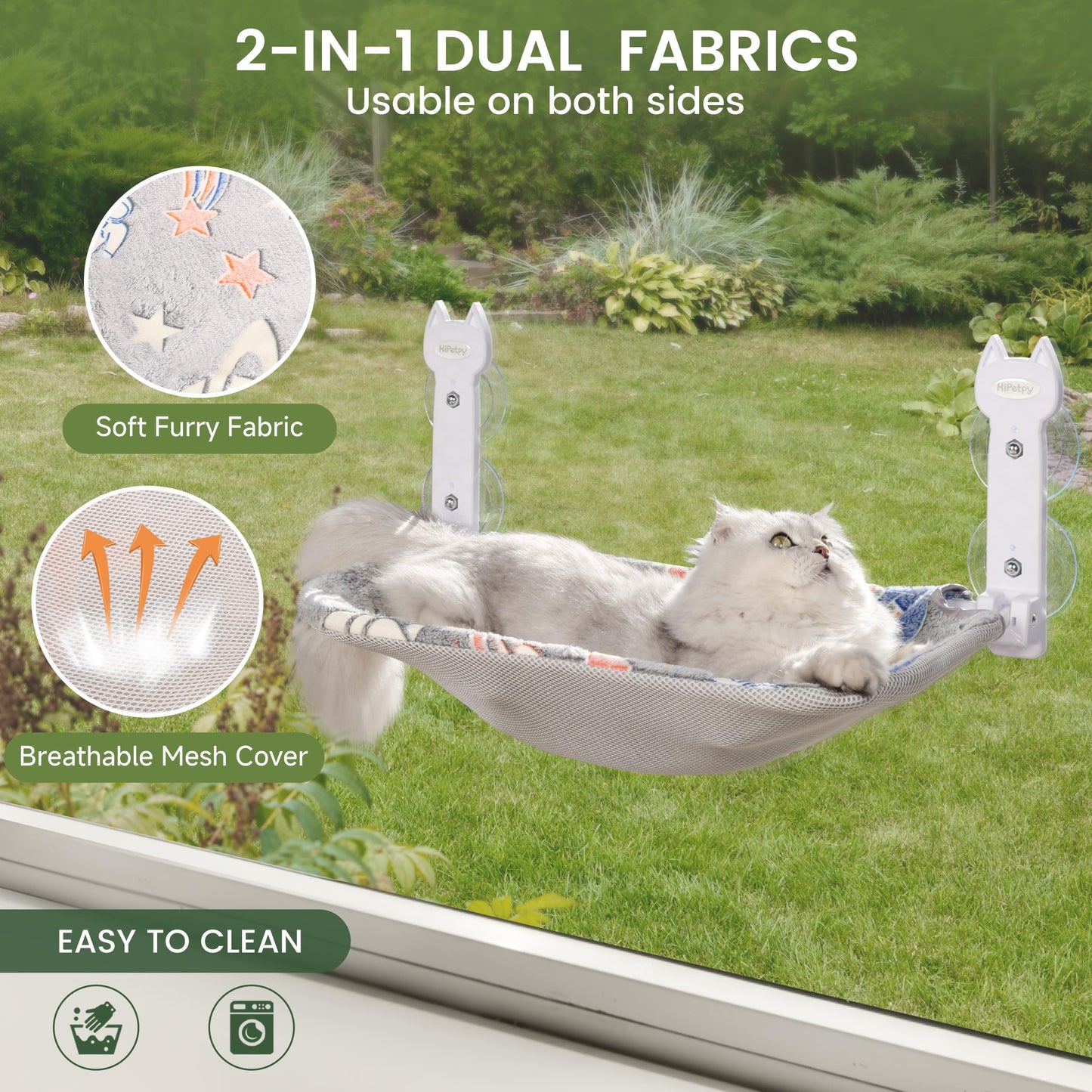 HiPetpy 2 Pack Cat Window Perch, Glow in The Dark Foldable Cat Hammock with Sunken Design & Removable Soft Cover, Breathable Cordless Window Bed for Resting Indoor Kitten (Shallow Perch, 2 Pack - M)