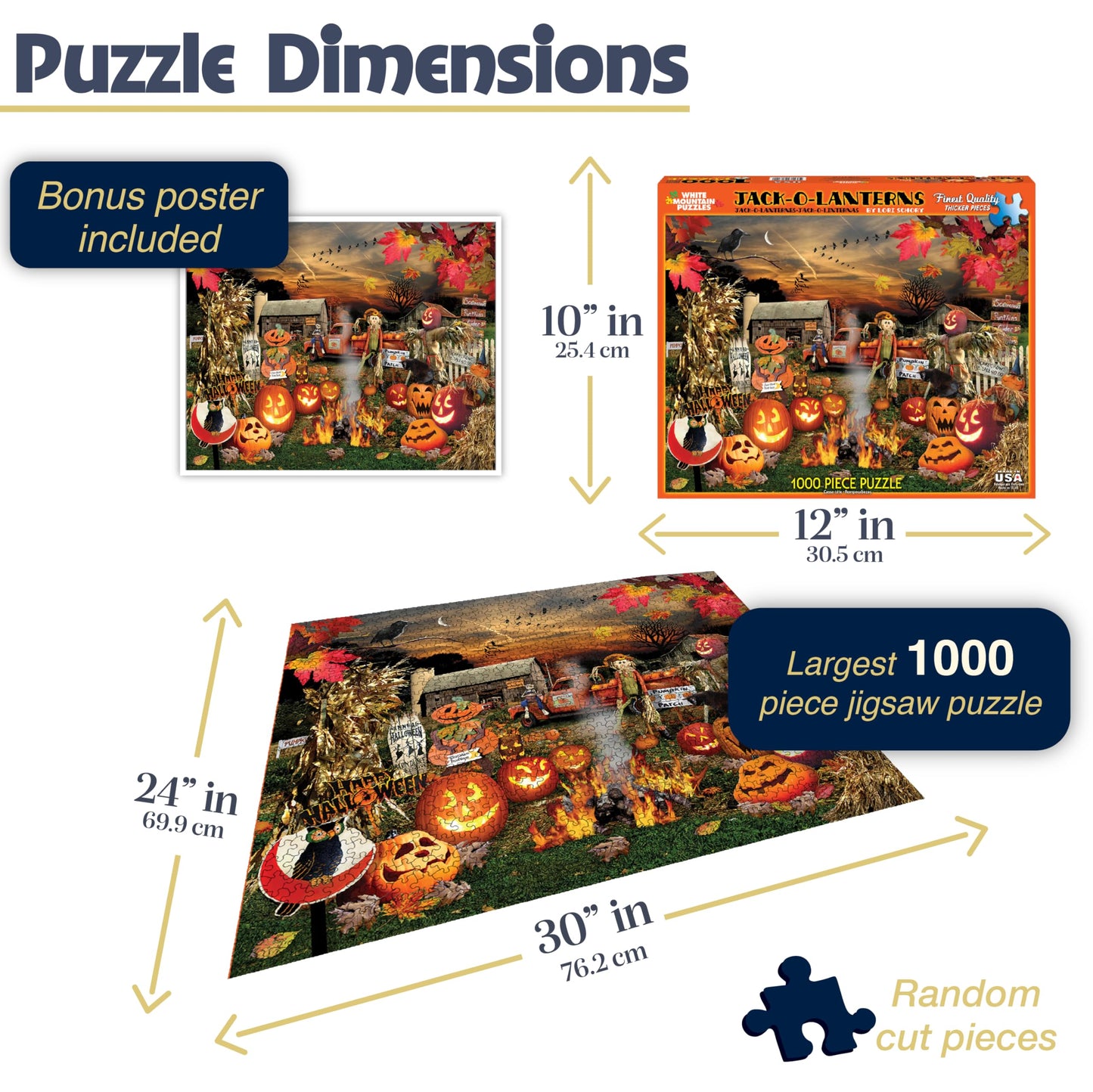 White Mountain Jack O Lanterns Halloween Puzzles 1000 Pieces Pumpkin Puzzle for Fall and Autumn
