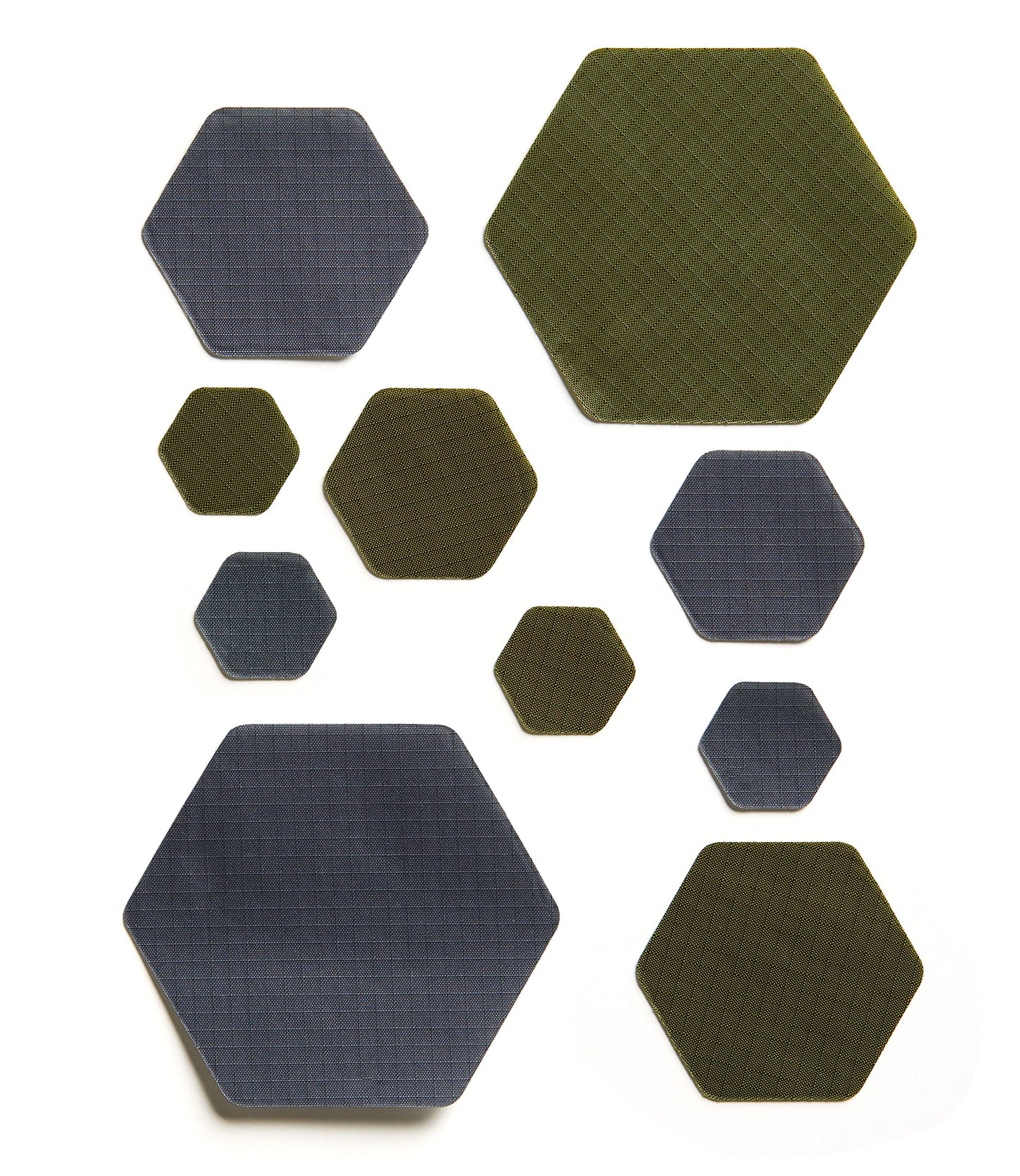 HEX Duo - Two Colour Kits - Hexagonal Down Jacket Self-Adhesive Repair Patches (Olive Green and Dark Gray)
