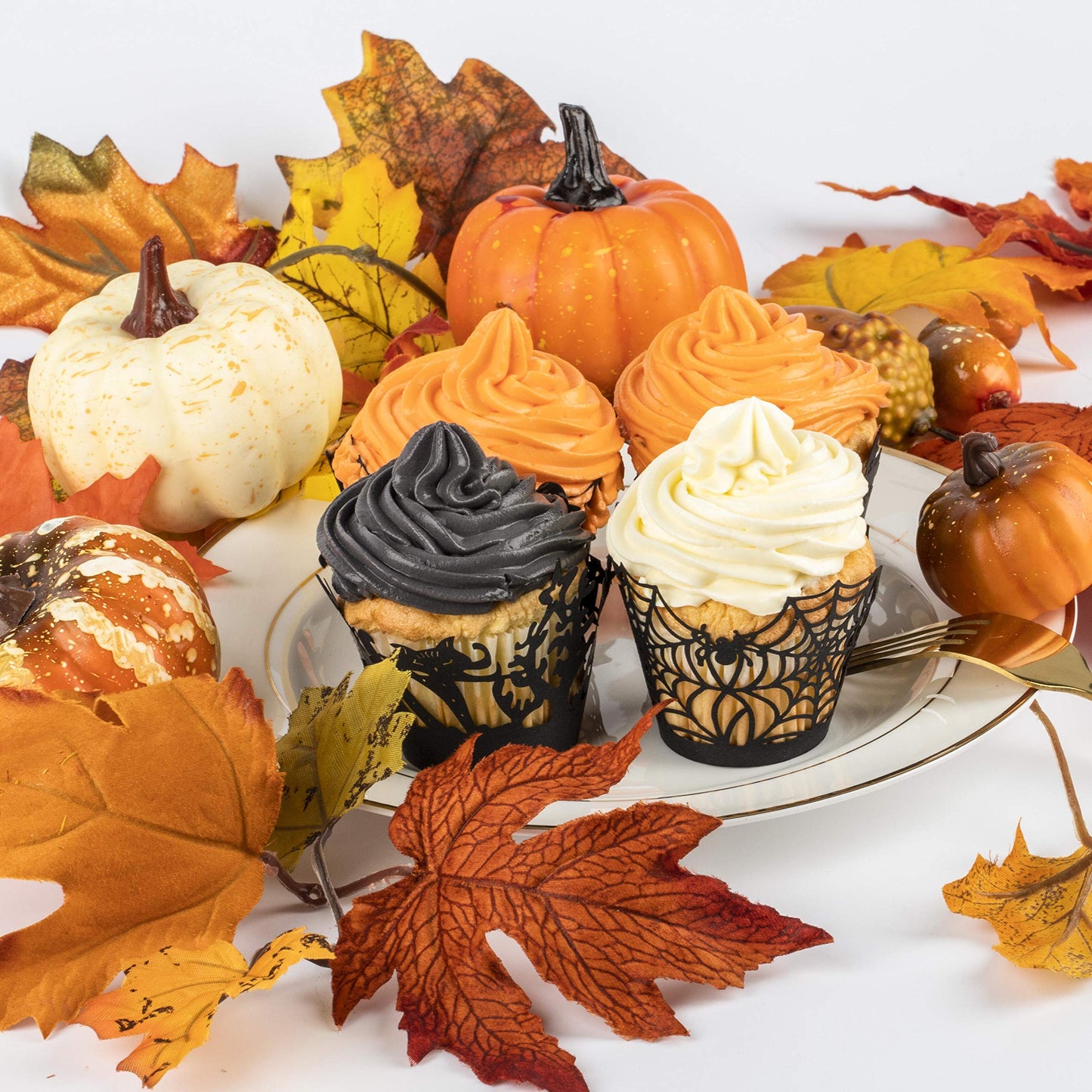 Whaline 60 Pack Halloween Cupcake Wrappers Spiderweb/Witch/Castle Laser Cut Paper Liners Holders for Halloween Party Wedding Birthday Decoration (Black)