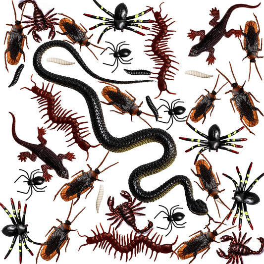 Whaline 148Pcs Halloween Plastic Bugs Trick Joke Decoration Scary Insects Prank Toys Fake Snake Centipedes Cockroaches Spiders for Halloween Party Favor April Fools Day Decor, 9 Types