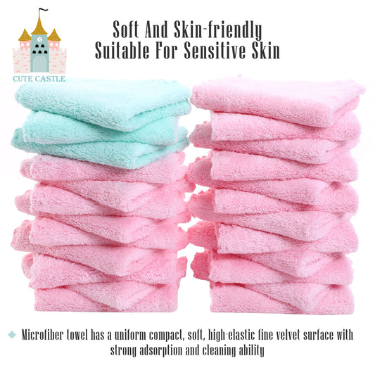 24 Count Premium Soft Makeup Remover Cloths - Microfiber Facial Cloths Fast Drying Washcloths - Highly Absorbent Makeup Remover Towel (Pink-Blue, 7x9 Inch)