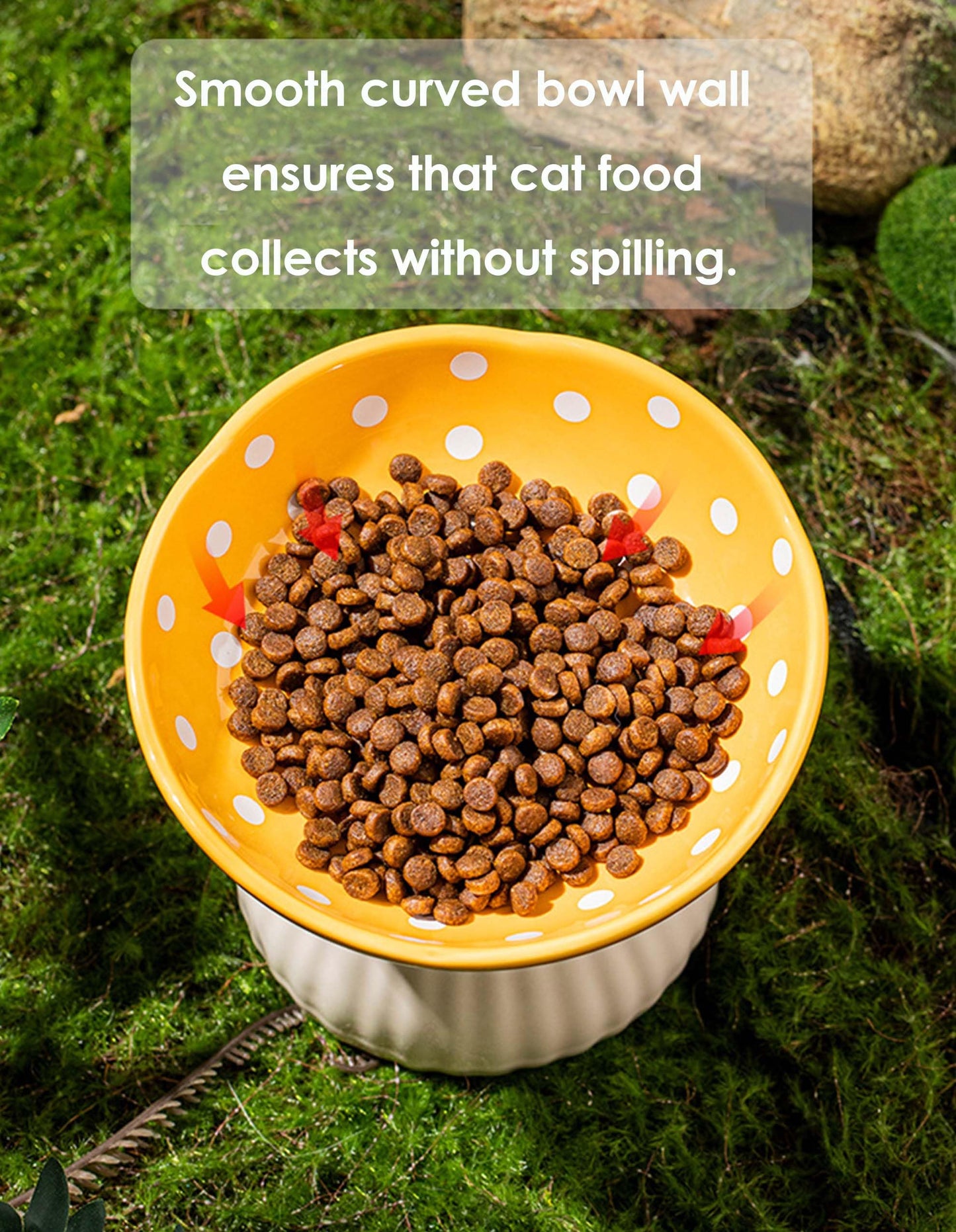 Whimsicalfox Raised Cat Bowl, Cute Mushroom Pet Feeder, Elevated Small Dog Food Bowl, Ceramic Pet Bowls for Food and Water, Wide Shallow Cat Dish, Whisker Fatigue (Black)