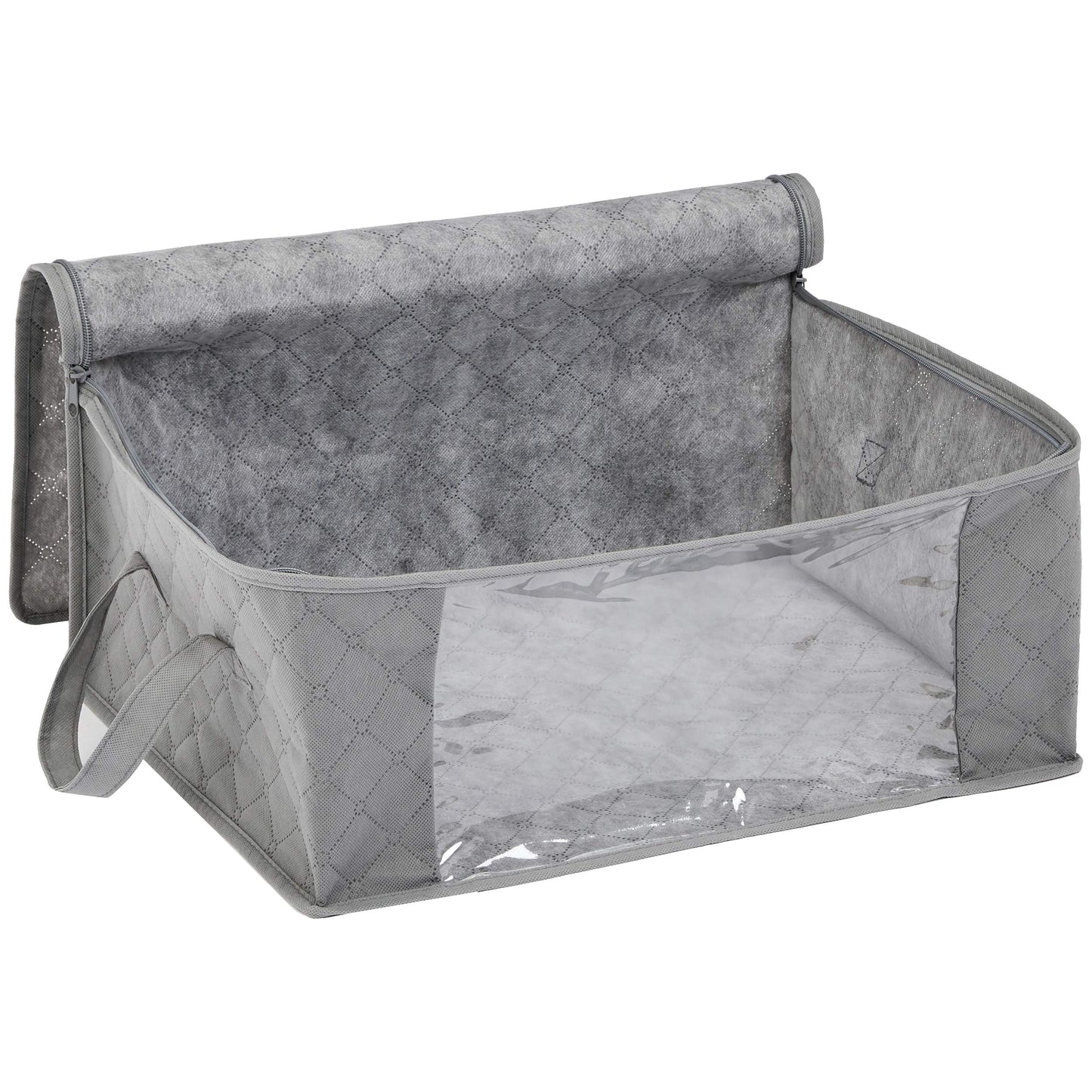 Amazon Basics Foldable Large Zipper Storage Bag Organizer Cubes with Clear Window & Handles, 3-Pack, Gray