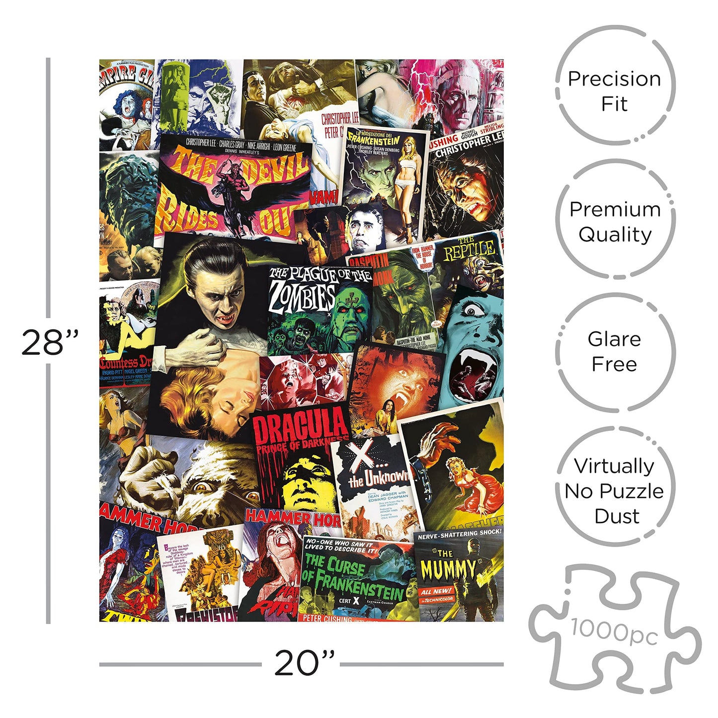 AQUARIUS Hammer Classic Horror Movies Collage (1000 Piece Jigsaw Puzzle) - Glare Free - Precision Fit - Virtually No Puzzle Dust - Officially Licensed Hammer Merchandise & Collectibles - 20x28 Inches
