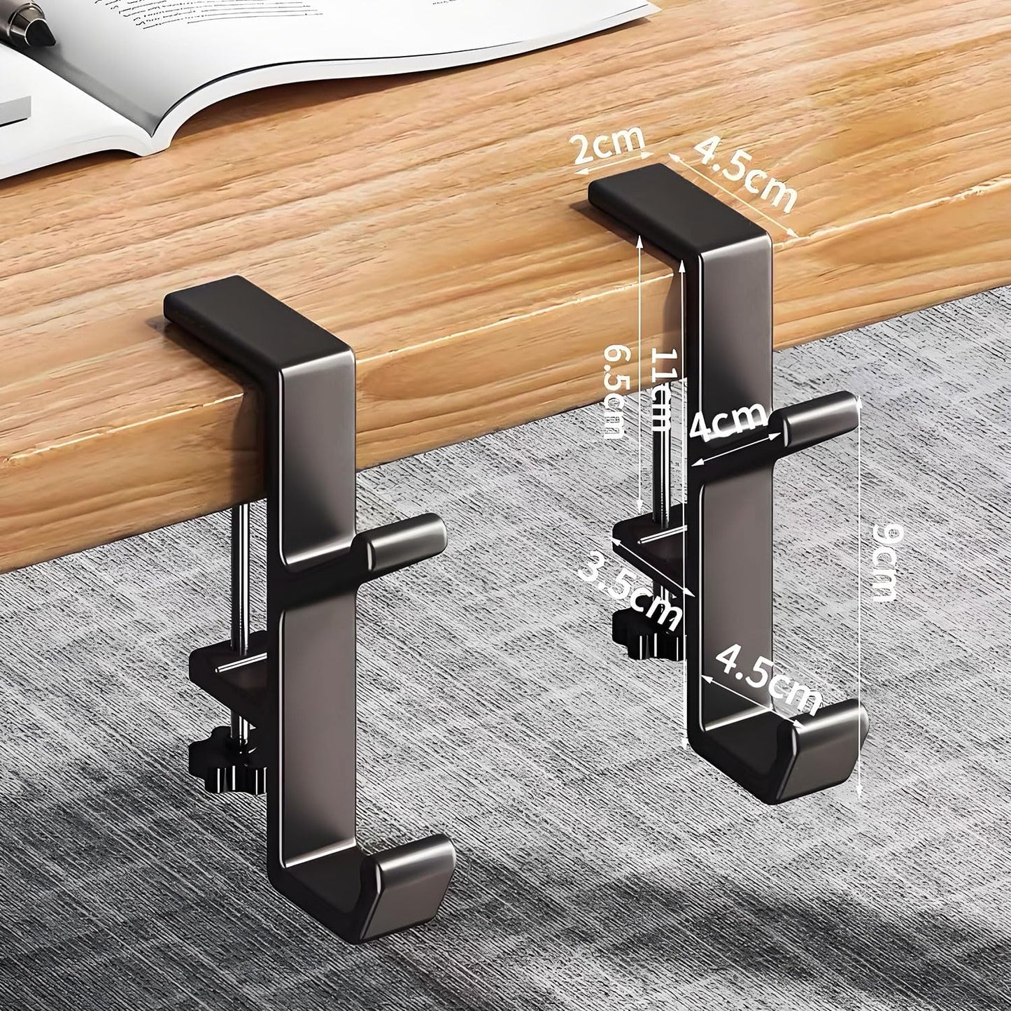 JAKO Headphone Stand Hanger Holder, Under Desk Aluminum Alloy Headset Stand with Fit for Gaming PC Accessories,Under Desk Clamp Hook Mount Suitable for Office, Computer Desk (Black)