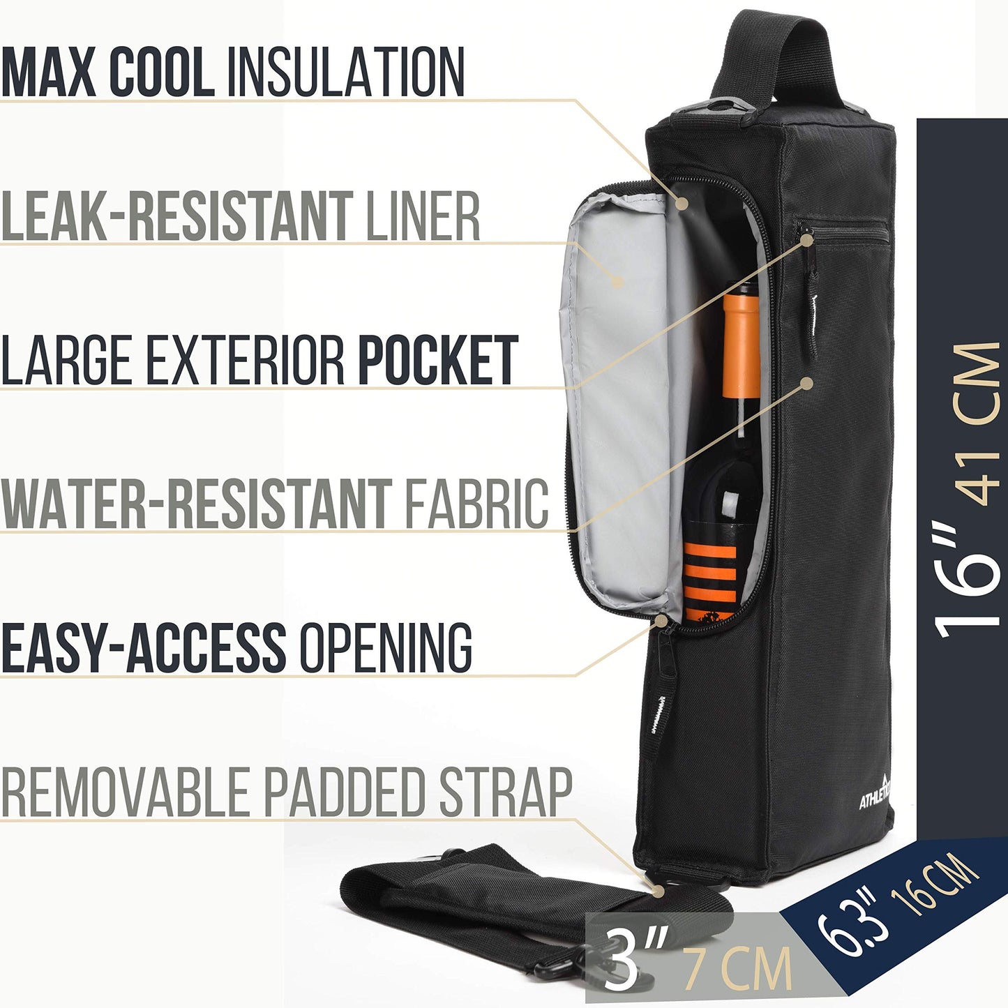 Athletico Golf Cooler Bag - Soft Sided Insulated Cooler Holds a 6 Pack of Cans or Two Wine Bottles (Black)