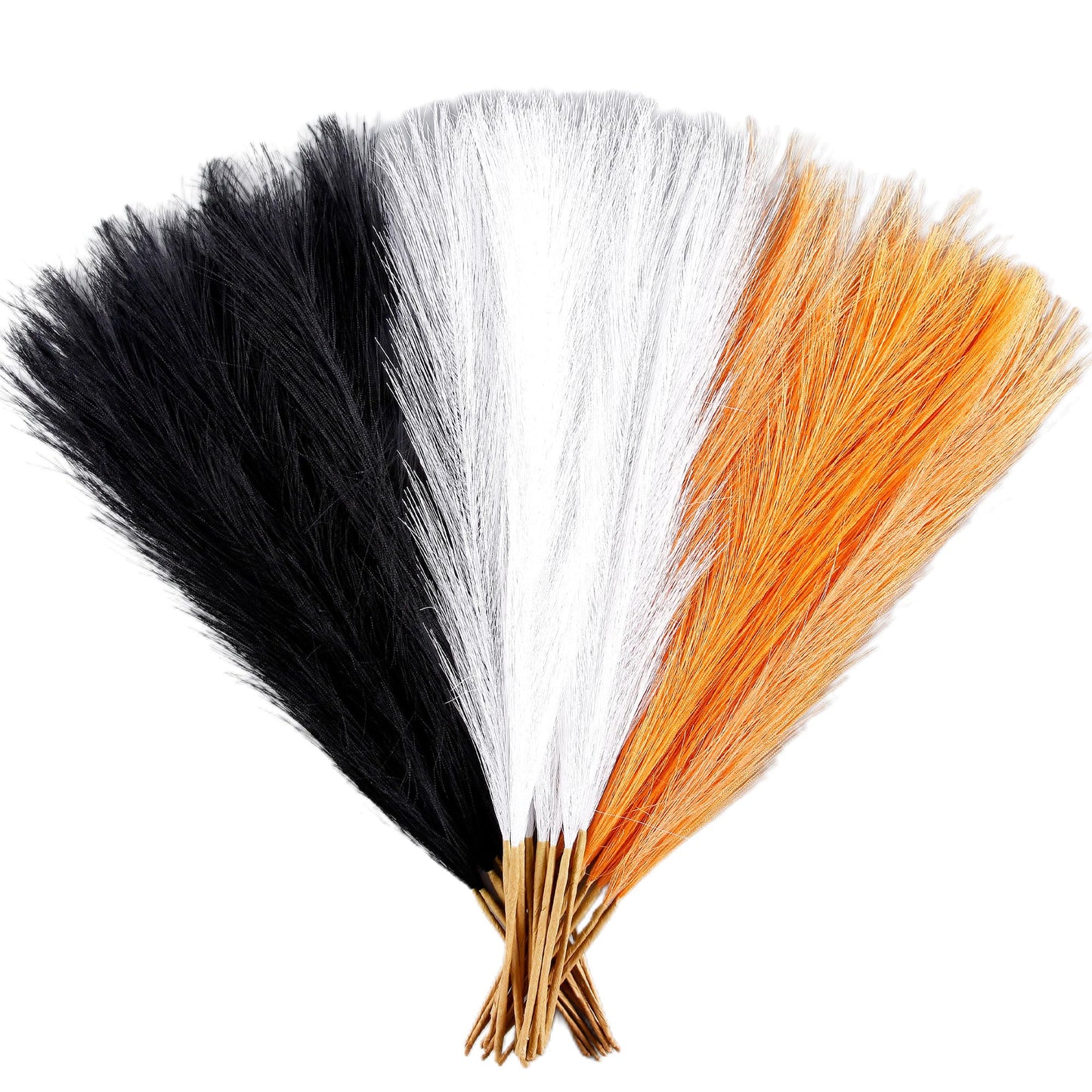 Acfruits Pampas Grass Small, Black&White&Orange 30 Pcs 17" Faux Pampas Grass Short Decor, Pompas Grass Flower Arrangement and Vase Filler for Halloween Decoration