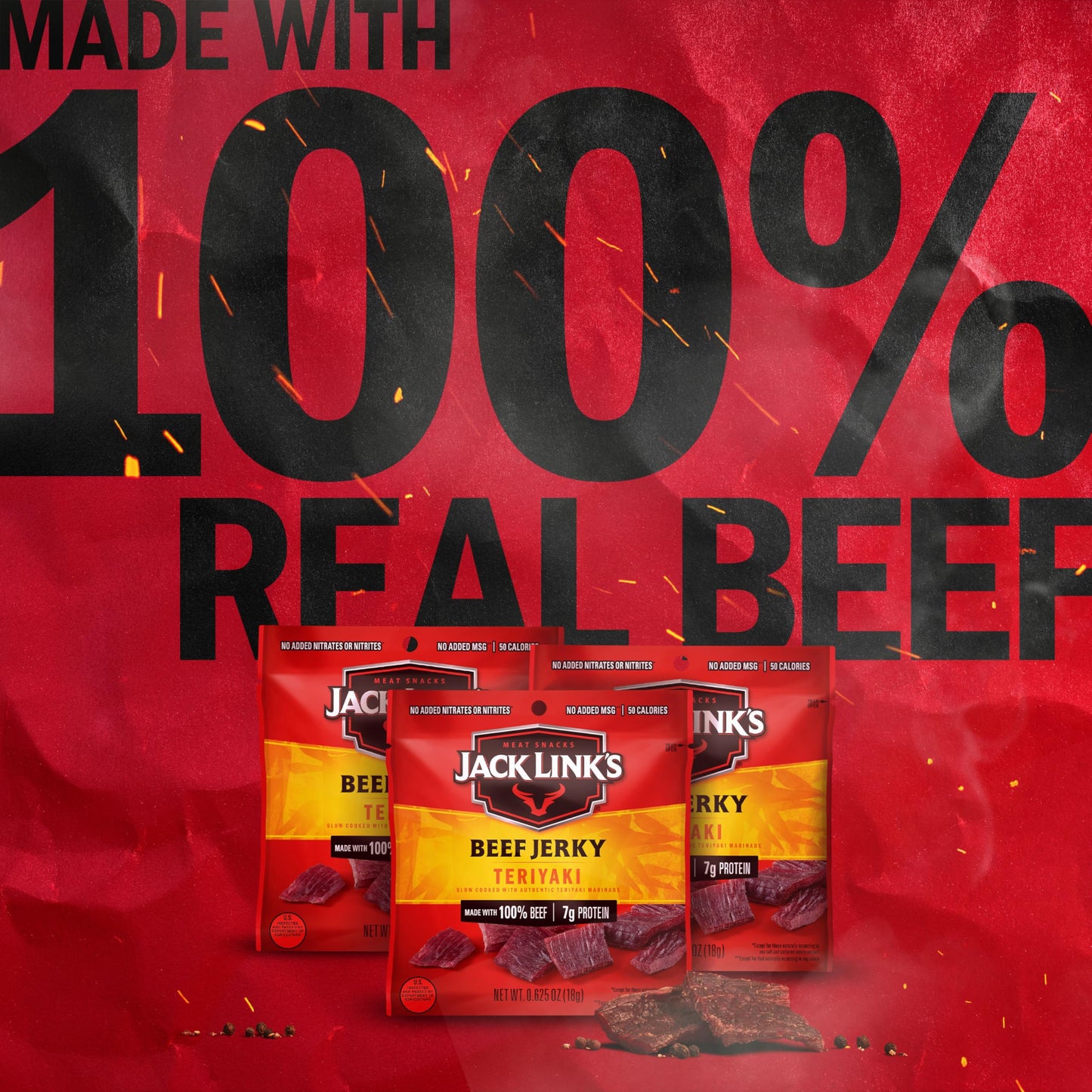 Jack Link's Beef Jerky, Teriyaki, Multipack Bags - Flavorful Meat Snacks for Lunches, Ready to Eat Protein Snacks, Individual Packs - 7g of Protein, Made with 100% Beef - 0.625 oz (Pack of 5)