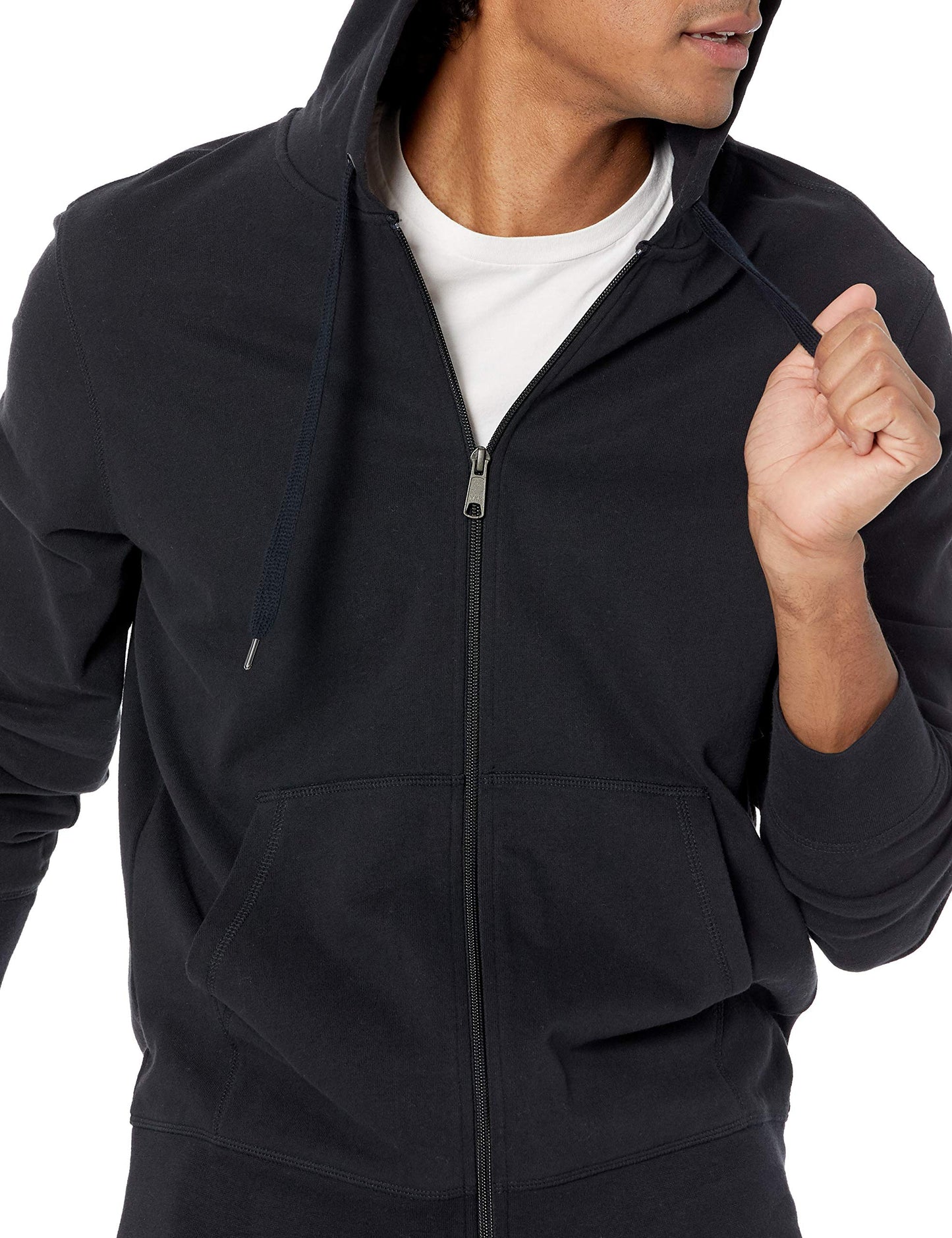 Amazon Essentials Men's Lightweight French Terry Full-Zip Hoodie with Comfortable Fit, Black, Large