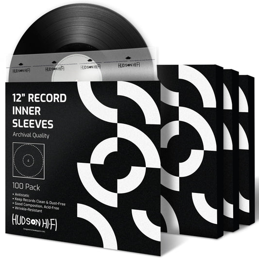 Hudson Hi-Fi Anti-Static Vinyl Record Inner Sleeves 100 Pack - Durable Clear Disc Sleeves- Protect Your LP Albums from Scratches, Dust & Dirt - Acid-Free Rice Paper Interior Disc Covers