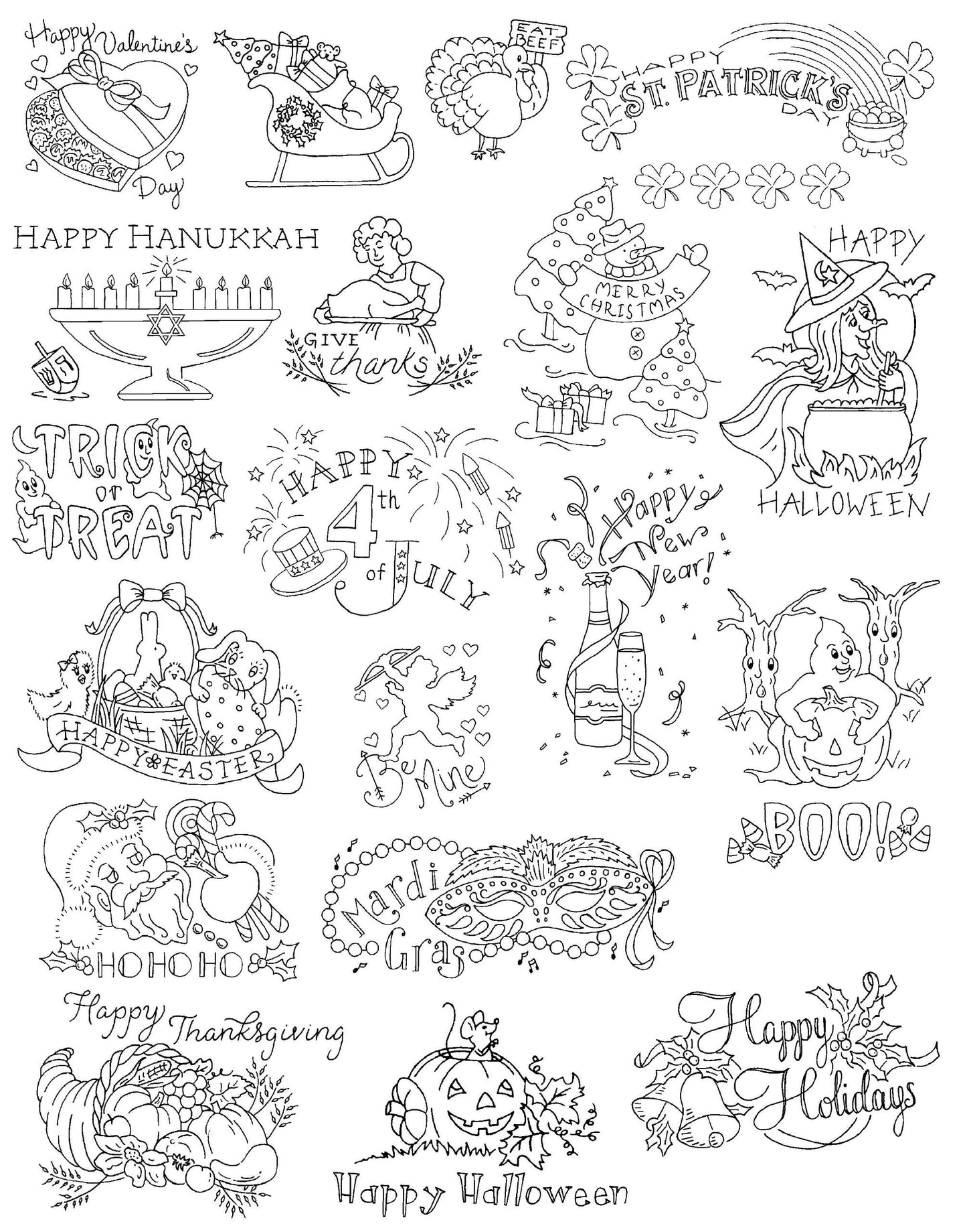 Aunt Martha's 405 A Holiday for Every Season Embroidery Transfer Pattern Book, Over 25 Iron On Patterns