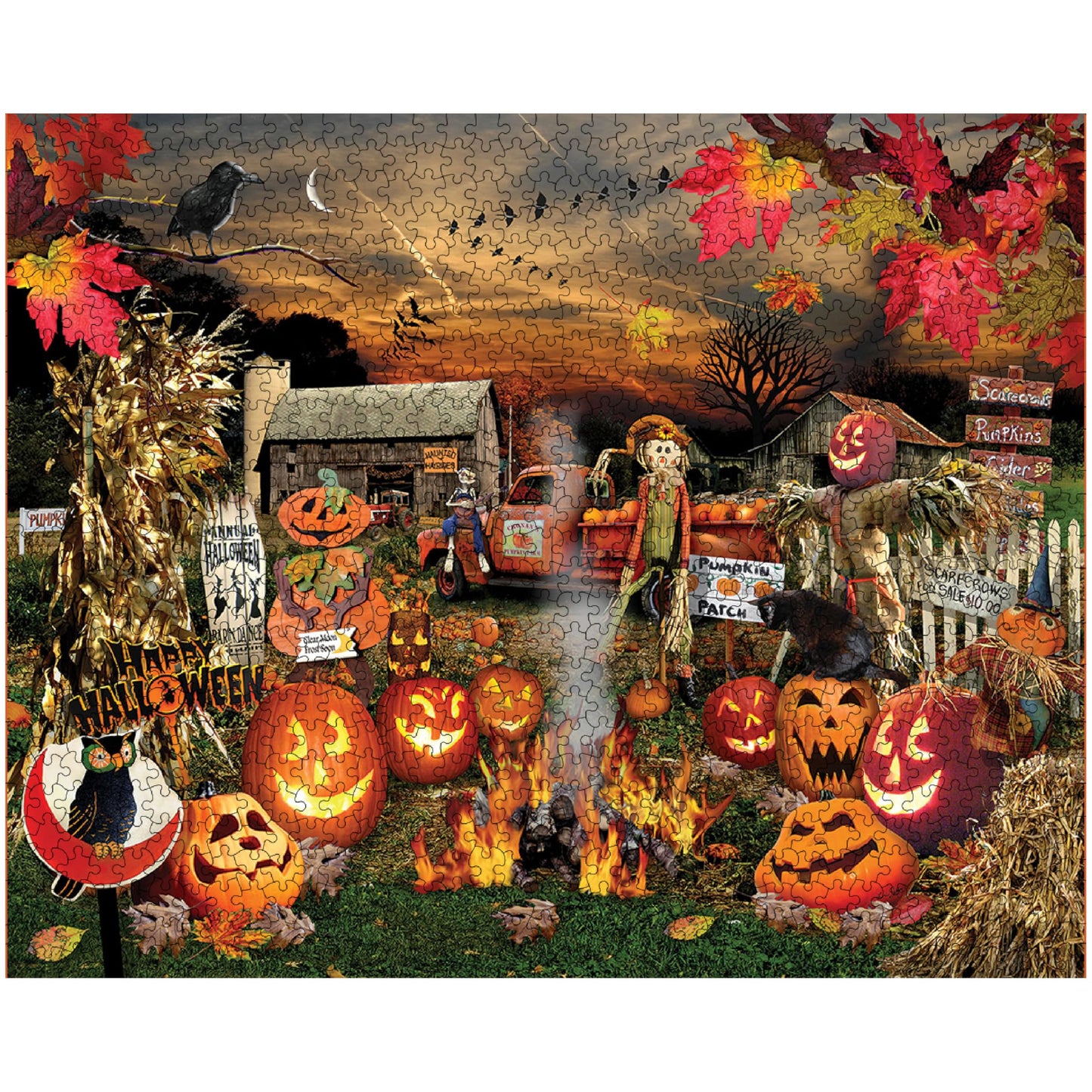 White Mountain Jack O Lanterns Halloween Puzzles 1000 Pieces Pumpkin Puzzle for Fall and Autumn