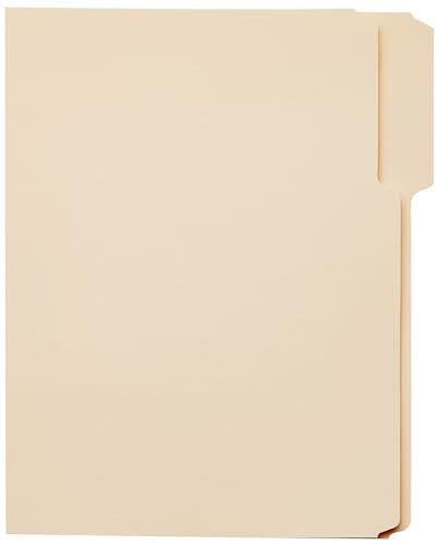 Amazon Basics File Folders with Tabs for Filing, 1/3-Cut Tab, Assorted Positions, 8.5x11 inches, Letter Size, Manila, Pack of 100