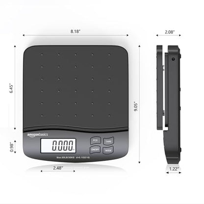 Amazon Basics Digital Postal Scale, AC Adapter, 65 lb Capacity, 0.1 oz Readability, Black