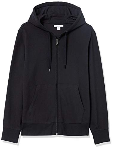 Amazon Essentials Men's Lightweight French Terry Full-Zip Hoodie with Comfortable Fit, Black, Large
