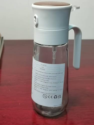 hoforife Glass Olive Oil Dispenser Bottle & Oil Sprayer Bottle 2 In 1 for Kitchen Cooking, Auto Flip Cap, 18oz White