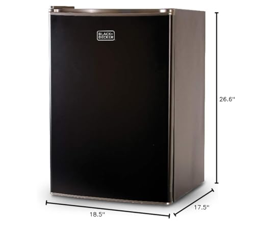 BLACK+DECKER 2.5 Cu. Ft. Compact Refrigerator, ENERGY STAR Certified, Single Door Mini Fridge with Chiller Compartment, Personal Fridge for Home or Dorm Room, R600a Refrigerant, BCRK25B, Black