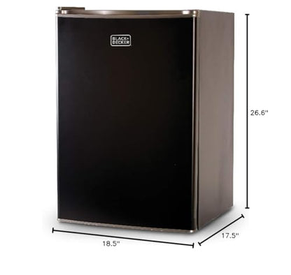 BLACK+DECKER 2.5 Cu. Ft. Compact Refrigerator, ENERGY STAR Certified, Single Door Mini Fridge with Chiller Compartment, Personal Fridge for Home or Dorm Room, R600a Refrigerant, BCRK25B, Black