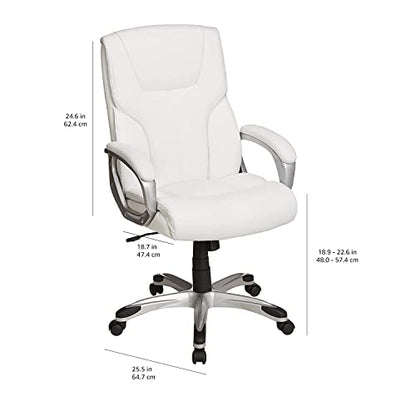 Amazon Basics Executive Home Office Desk Chair with Padded Armrests, Adjustable Height and Tilt, Rolling Swivel Chair, 275 Pound Capacity, White and Pewter