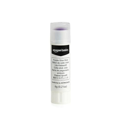 Amazon Basics Purple Washable School Glue Sticks, Dries Clear, 0.21-oz Stick, 2-Pack