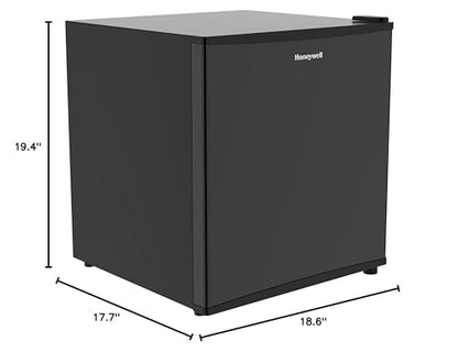 Honeywell Compact Refrigerator 1.6 Cu Ft Mini Fridge with Freezer, Single Door, Low noise, for Bedroom, Office, Dorm with Adjustable Temperature Settings, Black