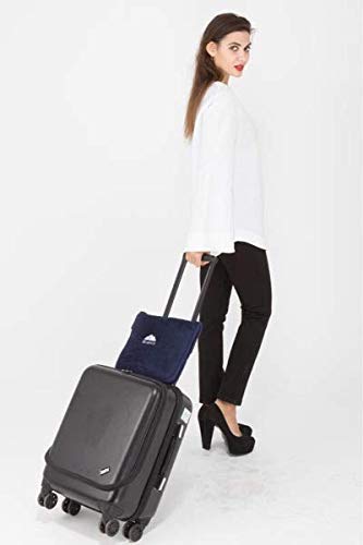 BlueHills Premium Soft Travel Blanket Pillow Airplane Blanket Packed in Soft Bag Pillowcase with Hand Luggage Belt Compact Pack Large Long Flight Essentials Portable Navy Blue T002