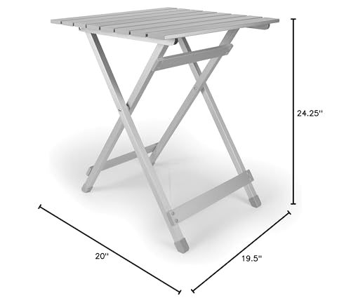 Camco Large Aluminum Side Table - Features Easy Setup & Supports Up to 110lbs - 19.5 L x 20” W x 24.25” H - Great for Camping, RVing & More - Folds to 2” (W) for RV Storage and Organization (51891)