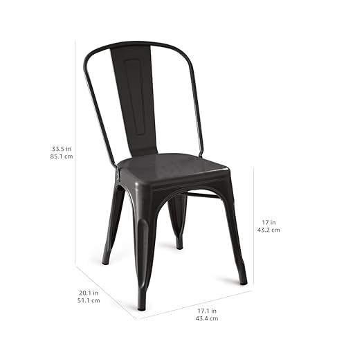 Amazon Basics Metal Dining Chairs, Matte Black, 1 Count (Pack of 4)