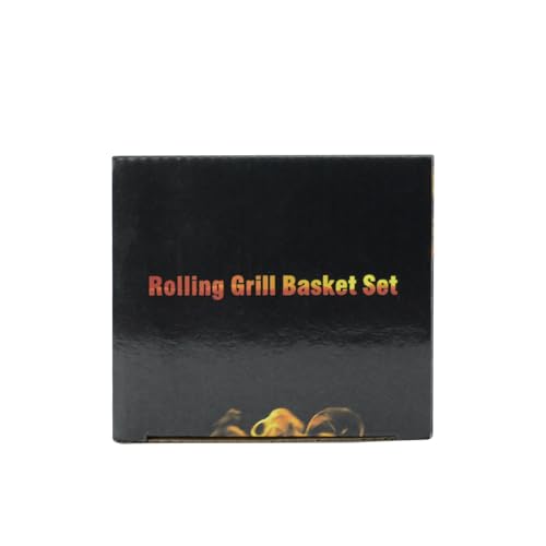 ivtivfu Rolling Grill Baskets (Hexagon), Removable Wooden Handle, 304 Stainless Steel, Nesting BBQ Accessories Tools for Vegetables Shrimp, Outdoor Cooking Camping, Birthday Gifts for Men Dad Husband