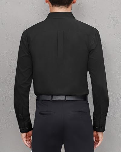 J.VER Men's Dress Shirts Cotton Stretch Long Sleeve Solid Formal Shirt Business Stain Shield Casual Button Down Shirts Black Small