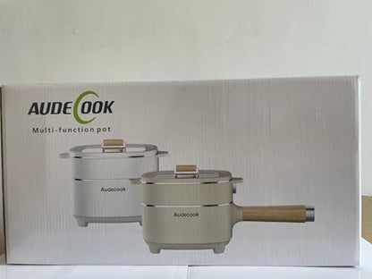 Audecook Hot Pot Electric 2L, Cermic Glaze Non-Stick Frying Pan 8 Inch, Portable Travel Cooker for Ramen/Steak/Fried Rice/Oatmeal/Soup, with Dual Power Control (Silicone Spatula Included)