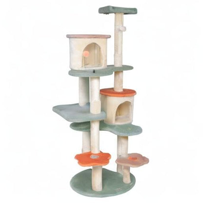 HYABi 63-inch Cat Tree for Large Cats, Multi-Level Flower Tower with Condo, Sisal Scratching Posts & Toy Balls, Sturdy & Safe Indoor Playhouse