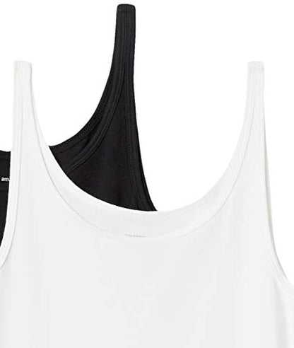 Amazon Essentials Women's Slim-Fit Thin Strap Tank Top, Pack of 2, Black/White, Small