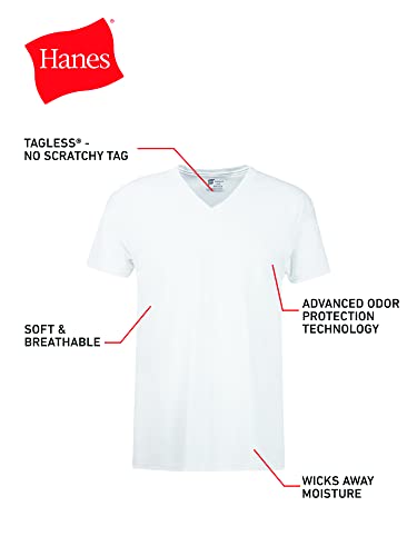 Hanes Mens Cotton, Moisture-wicking V-neck Tee Undershirts, Multiple Packs And Colors, White - 6 Pack, Medium US