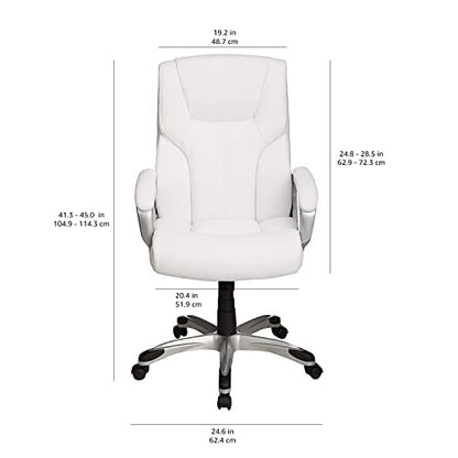 Amazon Basics Executive Home Office Desk Chair with Padded Armrests, Adjustable Height and Tilt, Rolling Swivel Chair, 275 Pound Capacity, White and Pewter