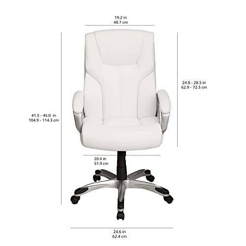 Amazon Basics Executive Home Office Desk Chair with Padded Armrests, Adjustable Height and Tilt, Rolling Swivel Chair, 275 Pound Capacity, White and Pewter