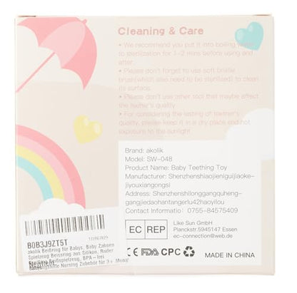 akolik Teething Toys for Babies, Baby Teethers Toy Teething Ring Silicone, Grasping Teething Toy, BPA Free Teething Newborn Accessories for Baby 0 3 6 9 12 18 Months (Pink)