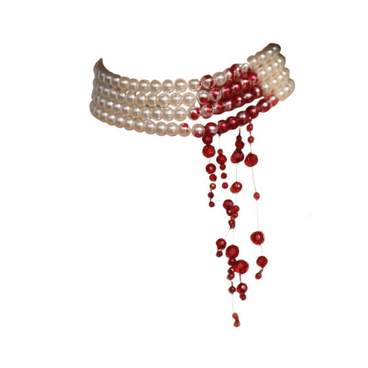 Handmade Dripping Blood Imitation Pearls Necklace Vampire Choker Party Costume Women