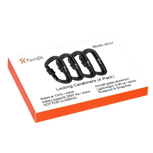 Heavy Duty Locking Carabiner Clips - Favofit 12KN (2697 lbs) Clips 3.2'' Small D Ring for Camping Hammock Hiking Dog Leashes Keychains - Perfect for Outdoor Enthusiasts