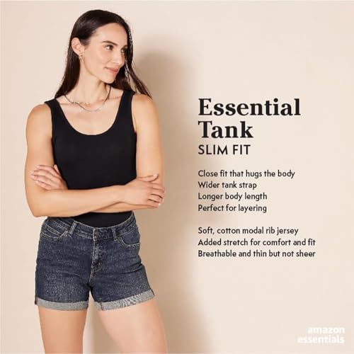 Amazon Essentials Women's Slim-Fit Tank Top, Pack of 2, Black/Olive, X-Large